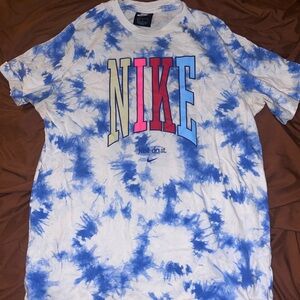Nike world peace Blue and White Short Sleeve Tie-Dye Tee